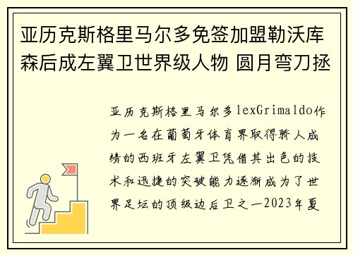 亚历克斯格里马尔多免签加盟勒沃库森后成左翼卫世界级人物 圆月弯刀拯救球队 亚历克斯格里马尔多免签加盟勒沃库森后成左翼卫世界级人物 圆月弯刀拯救球队